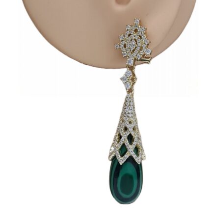 Gold Plated Drop With Green Stone Earrings