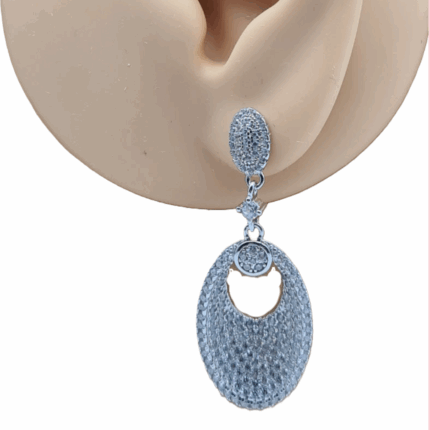 Rhodium Plated Oval Drop Earrings