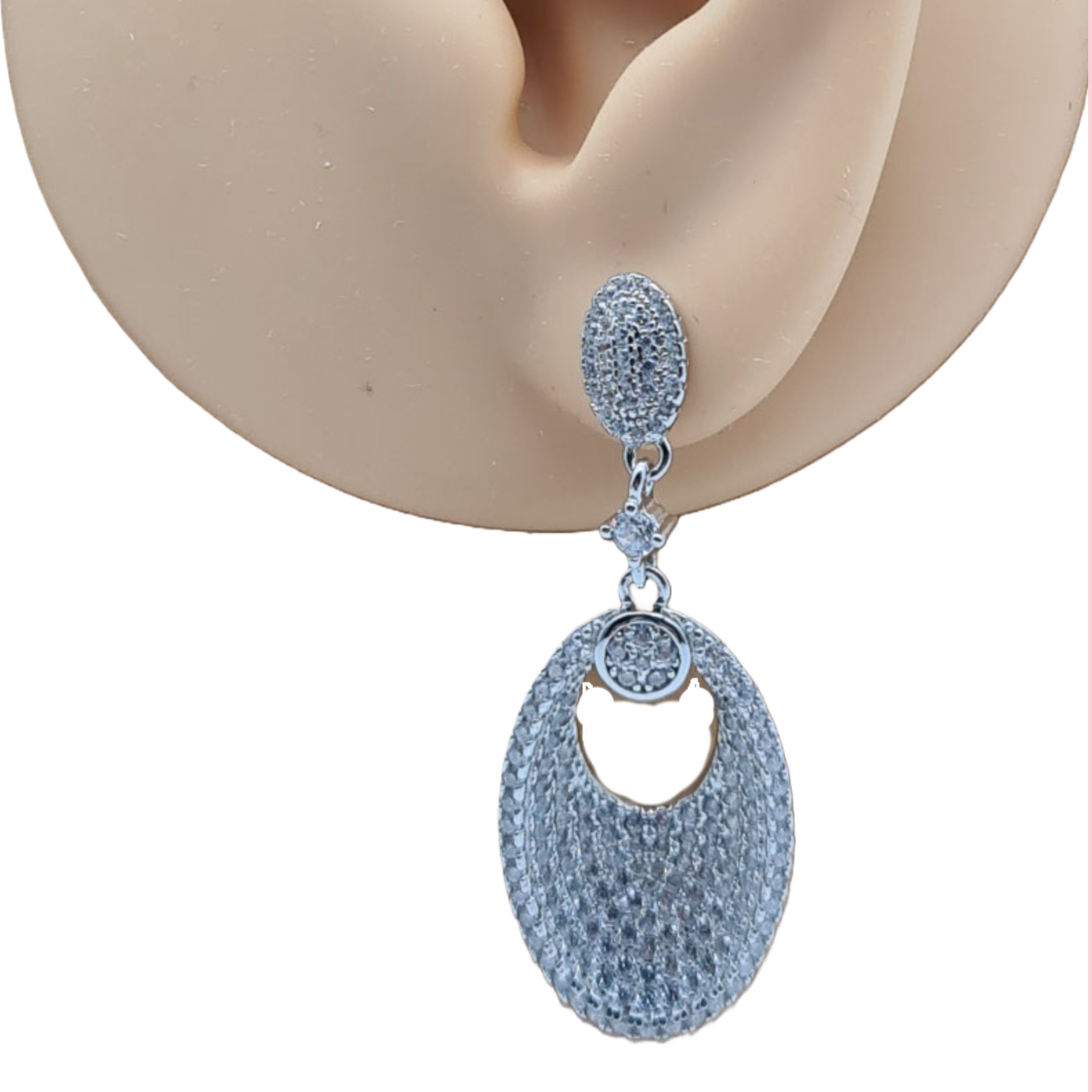 Rhodium Plated Oval Drop Earrings