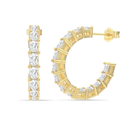 14K Gold Plated Hoop Earrings with 5A Zircon – 22MM Sparkling Square Cut Zirconia Hoops for Women