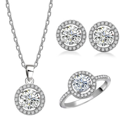 YK Beauty Sterling Silver Round Set including Stud Earrings, Necklace and Ring