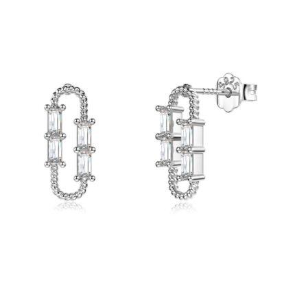 Elegant 925 Silver Hoop Earrings with Rhodium Plating and 5A Cubic Zirconia