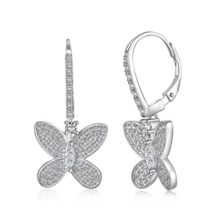 Exquisite 925 Silver Rhodium Earrings with Shimmering Cubic Zirconia Stones