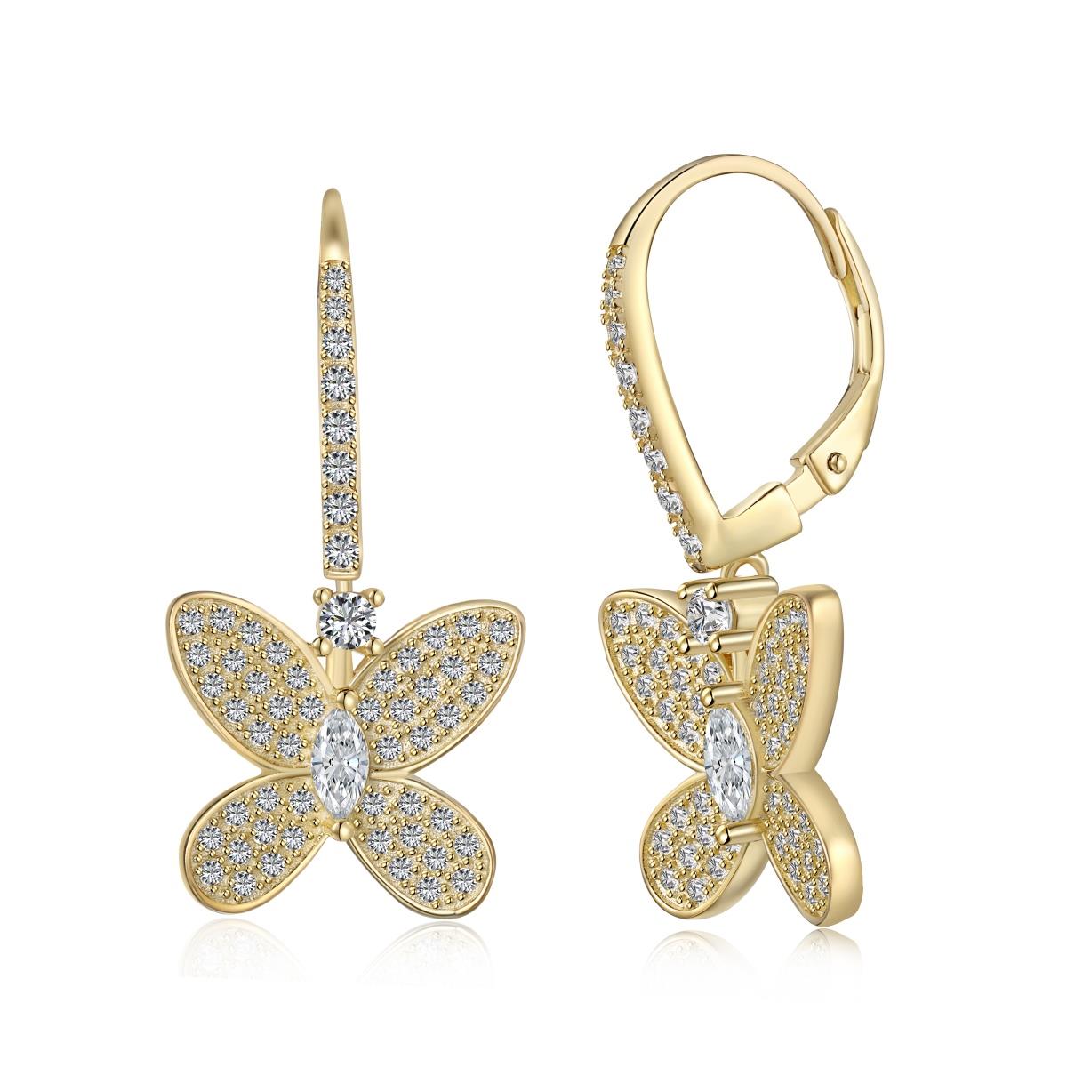 Elegant 925 Silver Gold Plated Earrings with Intricate Design and Cubic Zirconia