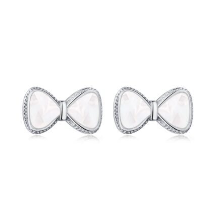 Elegant Bow Stud Earrings – Dainty White Enamel Design, Gold & Silver Plated, 12mm x 7mm