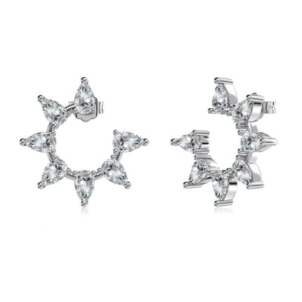 Elegant Rhodium Plated Silver Earrings with Sparkling Cubic Zirconia Gems