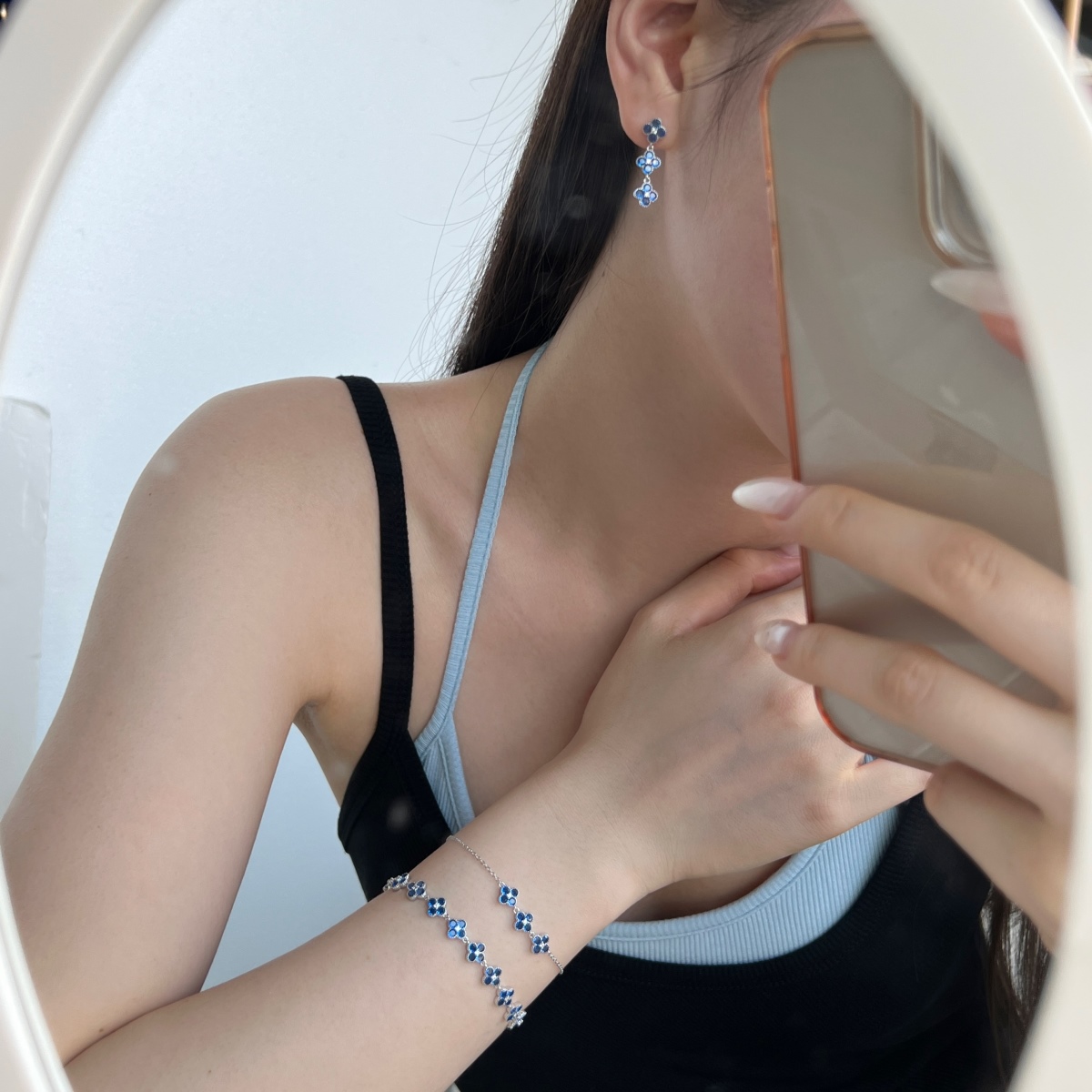 Elegant Blue Zircon Drop Earrings & Bracelet Set – 5A Round Cut Zircon Jewelry for Women - Image 8