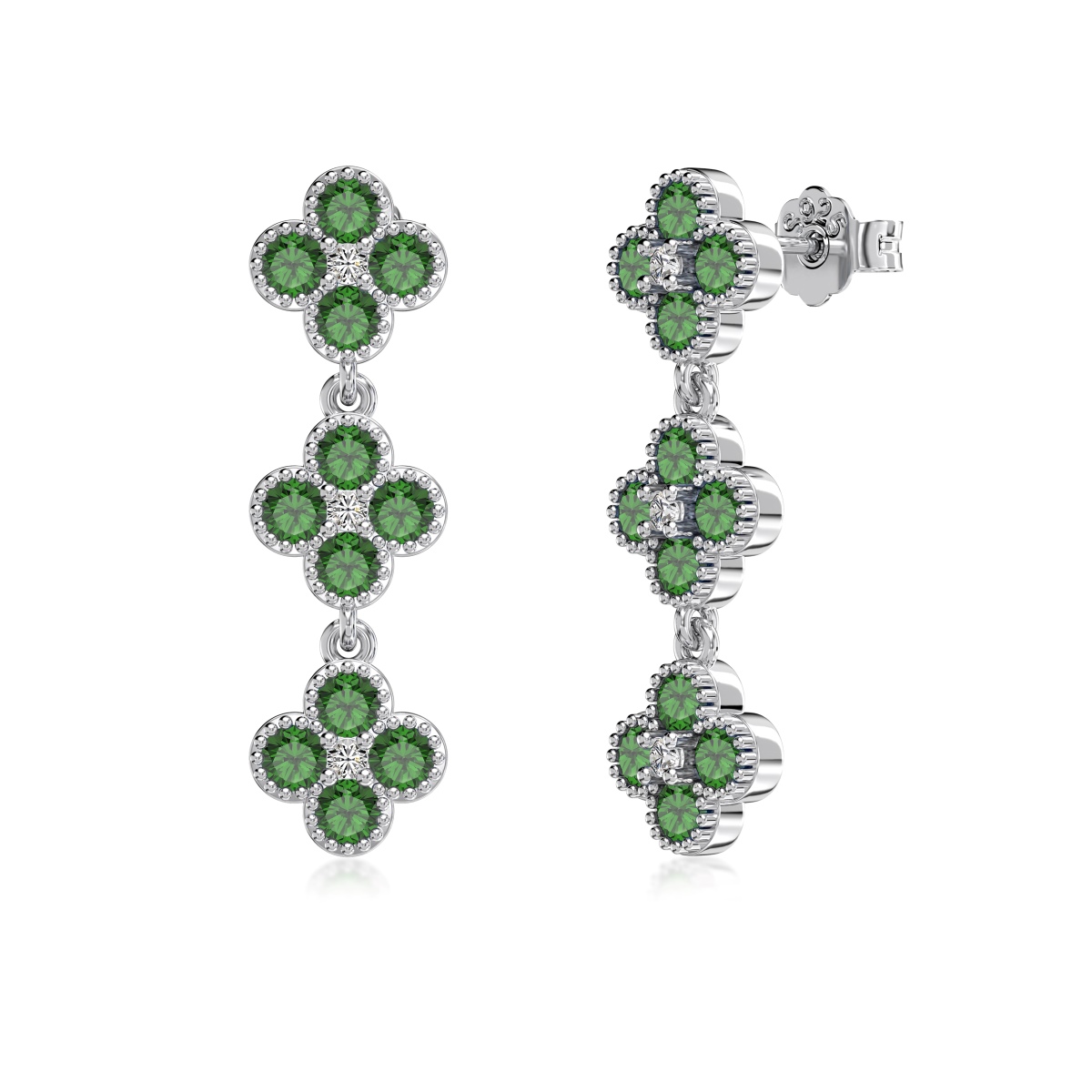 Elegant 5A Zircon Clover Earrings & Bracelet Set – Round Green Stone Jewelry for Women