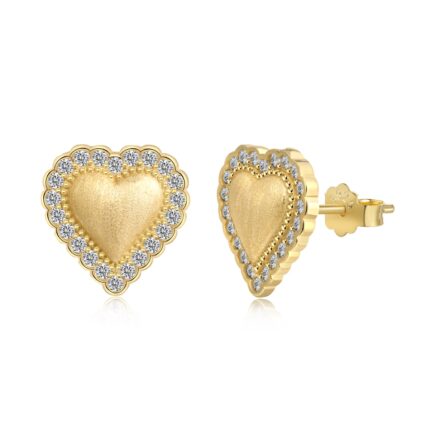 Elegant Heart-Shaped Stud Earrings for Women – 22K Gold & Silver Plated with 5A Zircon – 11.3MM