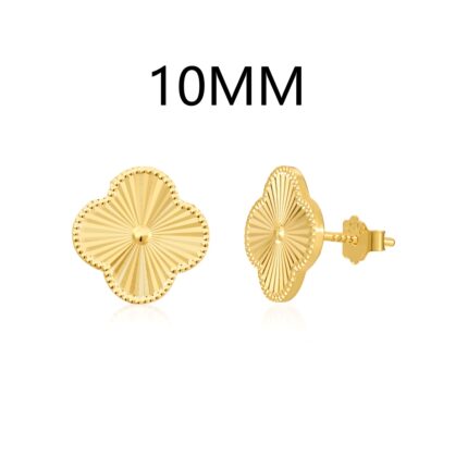 18K Gold Plated Flower Stud Earrings – 10MM Dainty Four-Leaf Clover Design for Women, Minimalist Jewelry