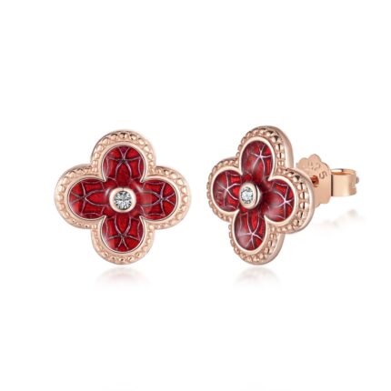 Yk Beauty Red Flower Stud Earrings in Rose Gold - Elegant Designer Jewelry