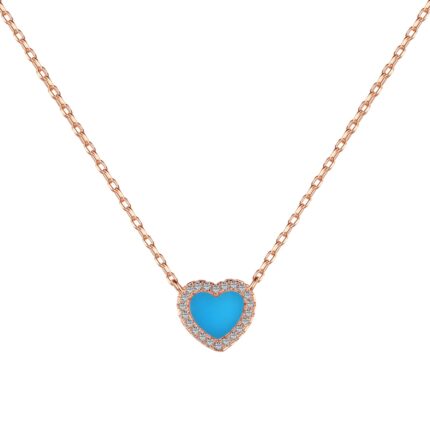 YK Beauty Blue Heart Rose Gold Necklace - 925 Silver