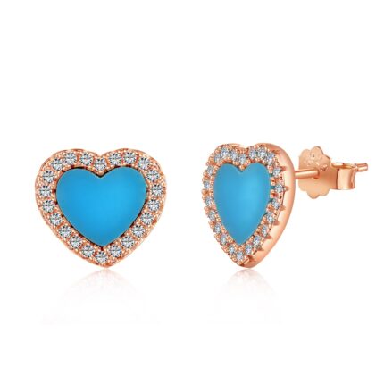 YkBeauty Blue Heart Stud Rose Gold
