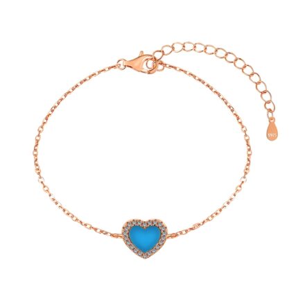 Bracelet Delicate Blue Heart Charm Bracelet 925 Sterling Silver Blue with 5A Grade Zircon