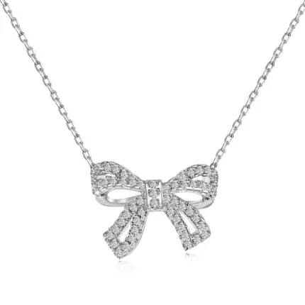 Yk Beauty Real Silver Bow Necklace silverwith white Stones