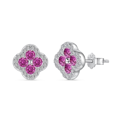Elegant 925 Silver Rhodium Stud Earrings with Sparkling CZ