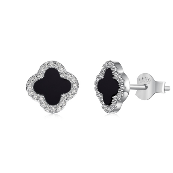 Timeless Elegance: Silver Earrings with Onyx & Sparkling CZ