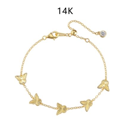 Elegant 14K Gold Plated Butterfly Charm Bracelet with Dazzling CZ