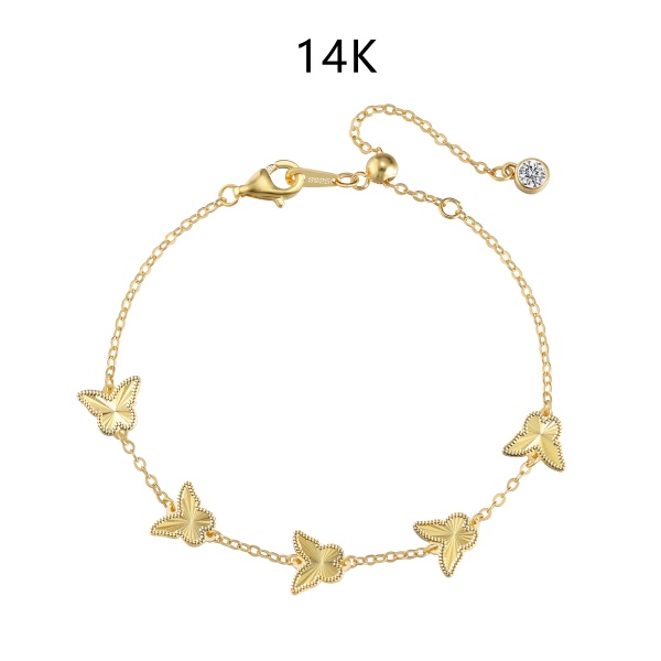Elegant 14K Gold Plated Butterfly Charm Bracelet with Dazzling CZ