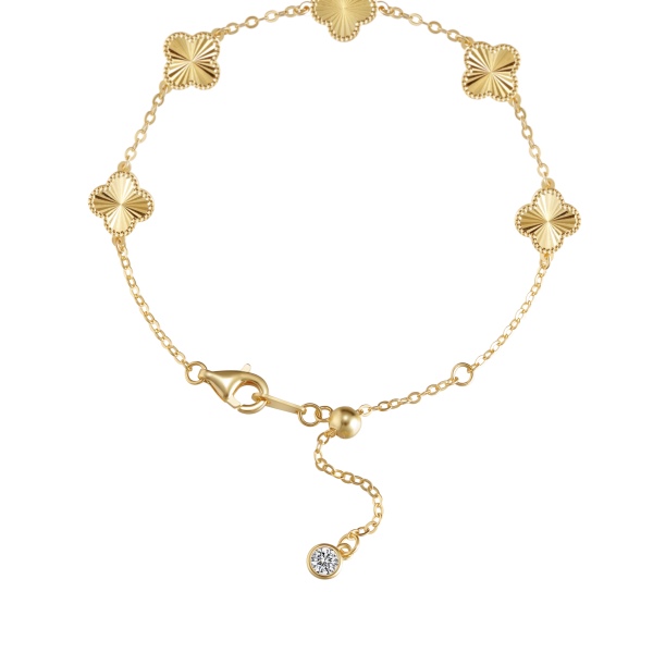 Elegant Gold-Plated 925 Silver Clover Charm Bracelet with Radiant CZ Stones