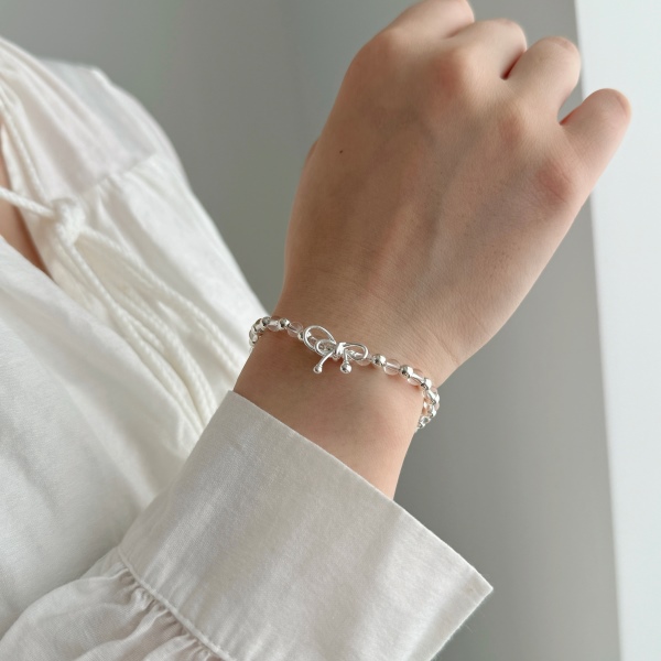 Elegant Crystal-Adorned Silver Bracelet with Adjustable Fit - Image 2