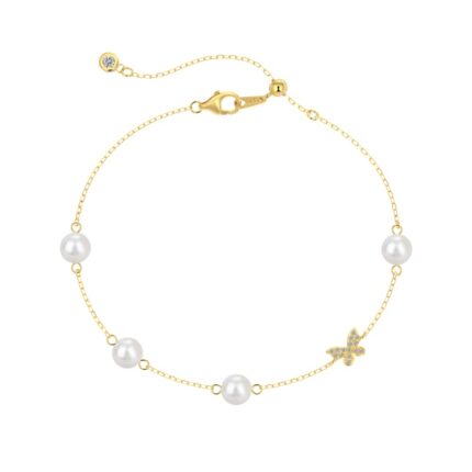 Elegant 18K Gold-Plated Silver Bracelet with Lustrous Pearls - Adjustable Fit