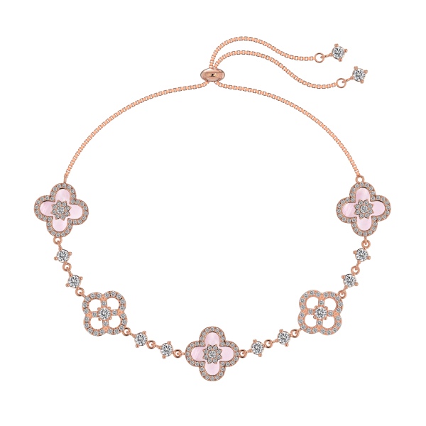 Elegant Rosegold Plated Silver Bracelet with Pink Shell & Sparkling CZ Gems