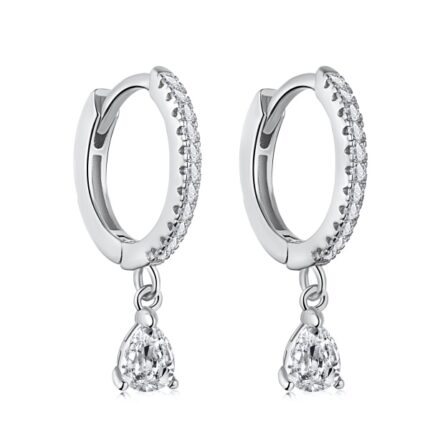 Yk Beauty 925 Silver With Rhodium Coating Diamond Hoop Huggie Drop Earrings - Elegant and Lightweight