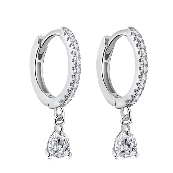 Yk Beauty 925 Silver With Rhodium Coating Diamond Hoop Huggie Drop Earrings - Elegant and Lightweight