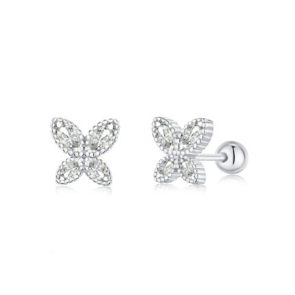YkBeauty Butterfly Silver stones screwback earrings