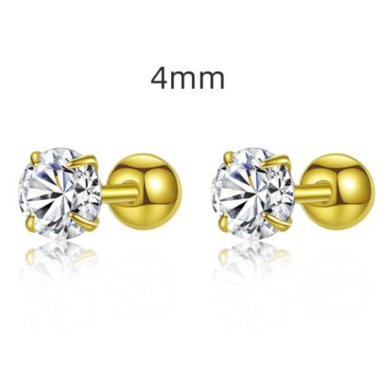 YkBeauty 4mm Gold plated silver CZ Diamond ScrewBack