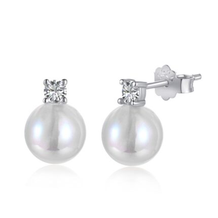 Elegant CZ Pearl Jewelry with Synthetic Moonstone and Rhodium-Plated 925 Silver Design