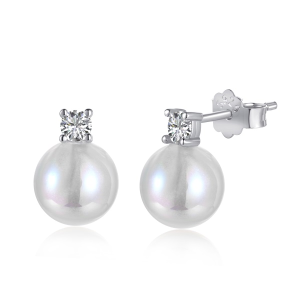 Elegant CZ Pearl Jewelry with Synthetic Moonstone and Rhodium-Plated 925 Silver Design