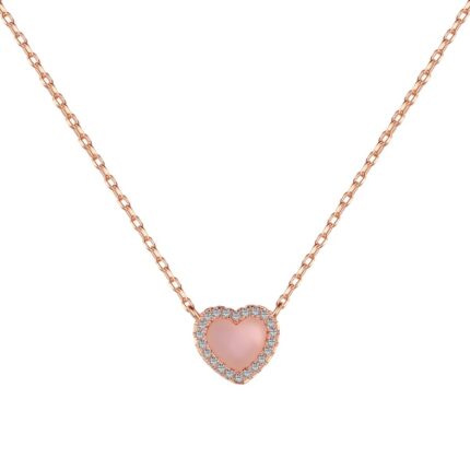 Exquisite YK Beauty Rose Gold Heart Necklace with CZ and Agate - 925 Silver