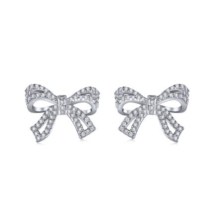 Yk Beauty Real Silver Bows Stud with white Stones