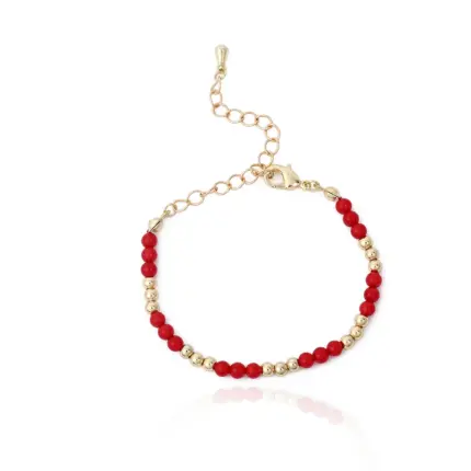 Kids Red Bead Bracelet: Adjustable Chain Jewelry for Girls' Fashion Gift