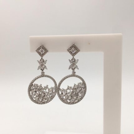 Sterling Silver Round Drop Earring Rhodium Plated Silver