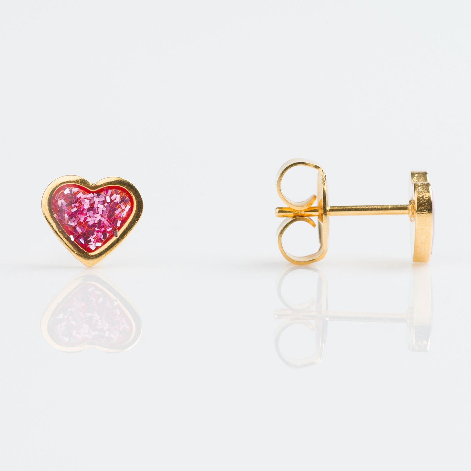 Studex Sensitive Gold Plated Heart Glitter Pink Stud