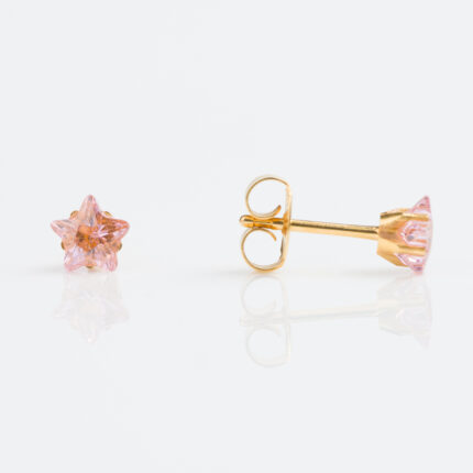 studex sensitive cubic zirconia cz Gold Plated Tiff. 5mm Pink Star Cut Stud Earrings