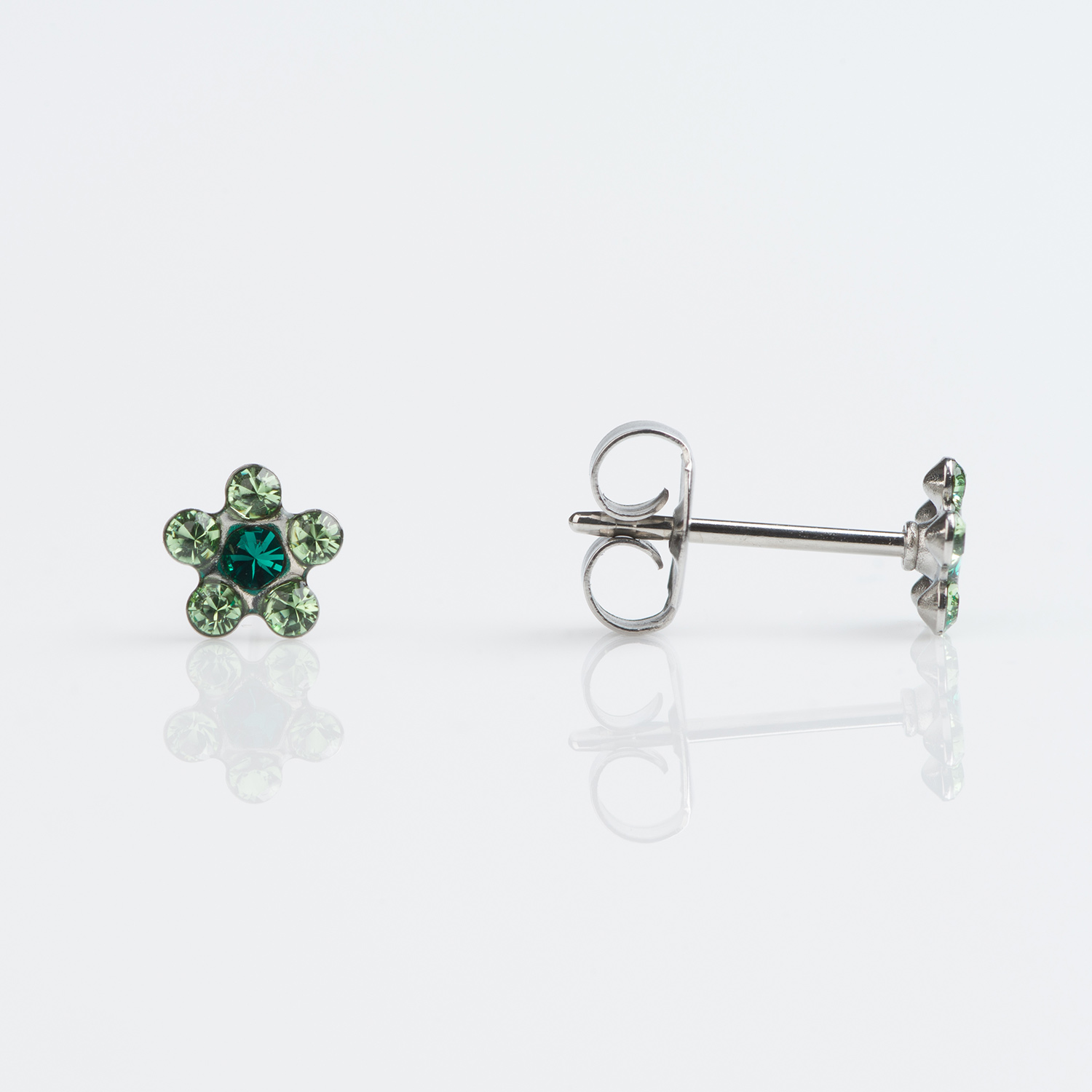 Studex Sensitive Stainless Daisy Peridot Emerald Earrings