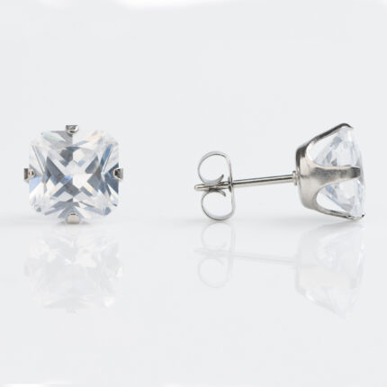 Studex Stainless Steel 8mm Cubic Zirconia Princess Cut Stud