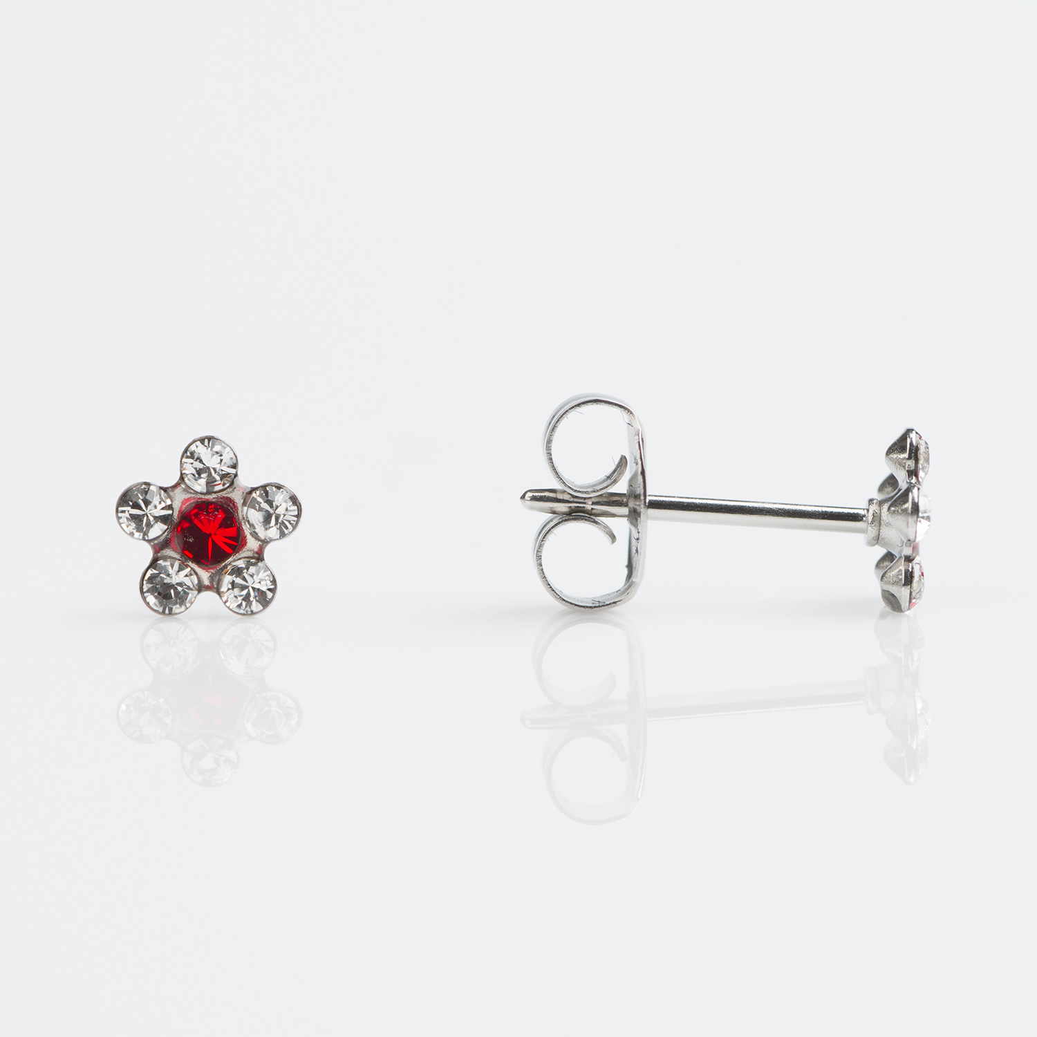 Studex Sensitive Stainless Steel Daisy Crystal Ruby Stud Earrings
