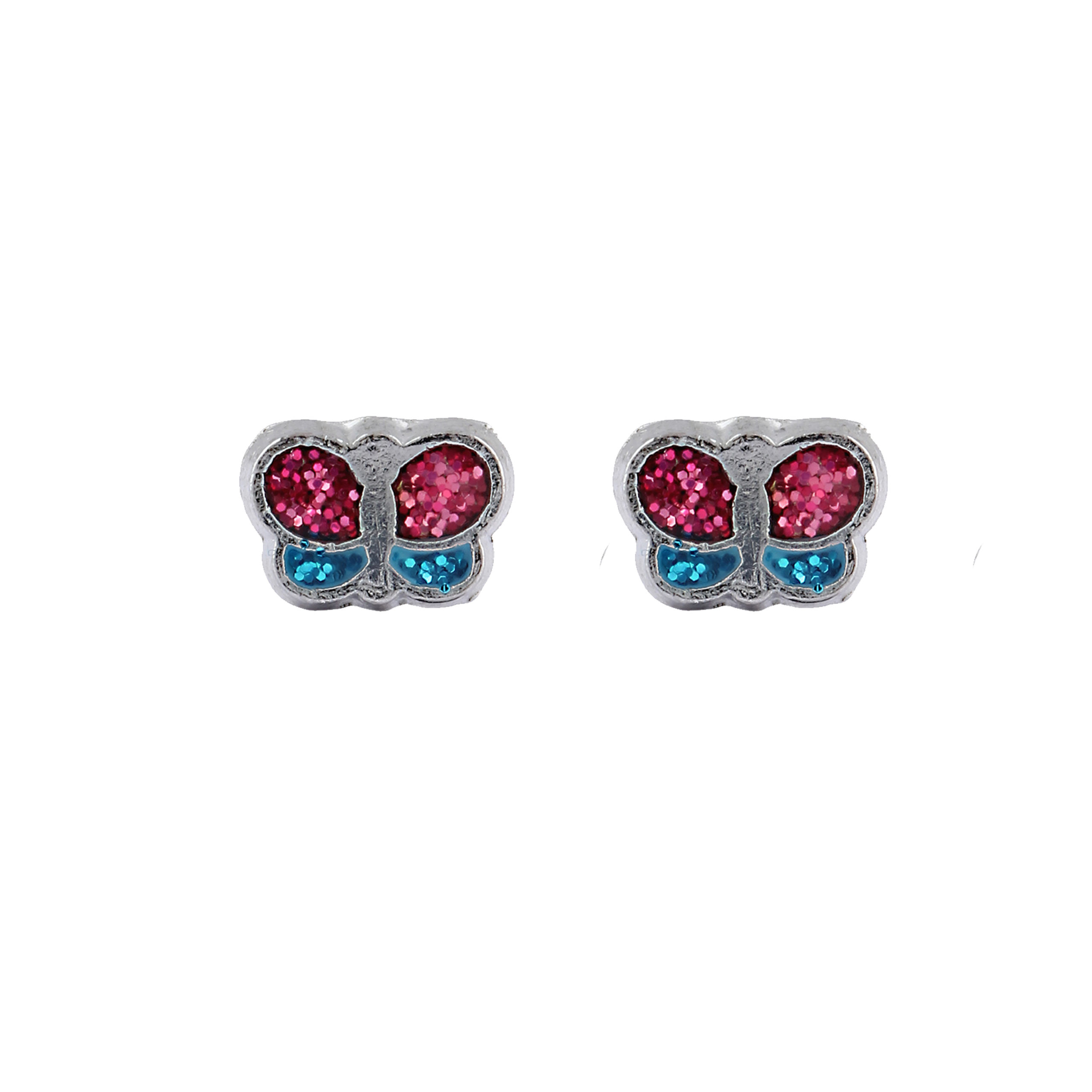 Studex Tiny Tips Pink Green Glitter Butterfly Stud Earrings