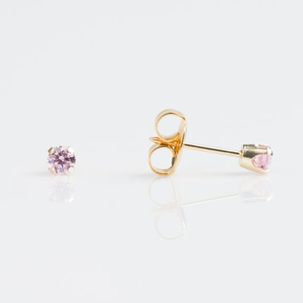 Studex Tiny Tips Gold Plated Tiff. 3mm Pink Cubic Zirconia Stud Earrings