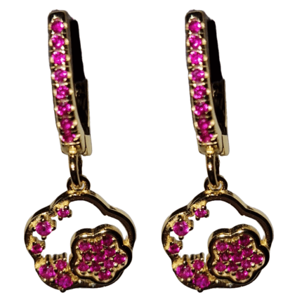 Gold-Plated Floral Earrings with Pink Stones – Elegant Silver Hoop Design with CZ Sparkle