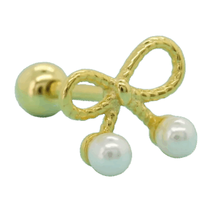 Gold Plated Sterling Silver Bowknot Screw Pearl End Stud Earrings