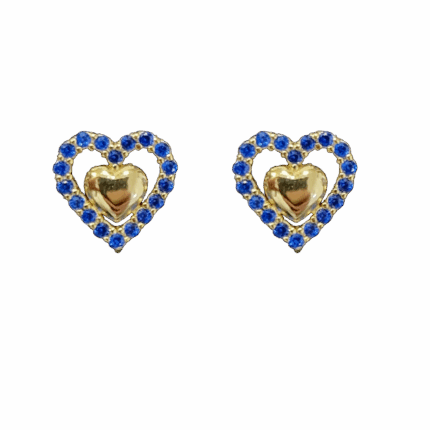 Charming Gold Heart Stud Earrings with Blue Gemstone Accents