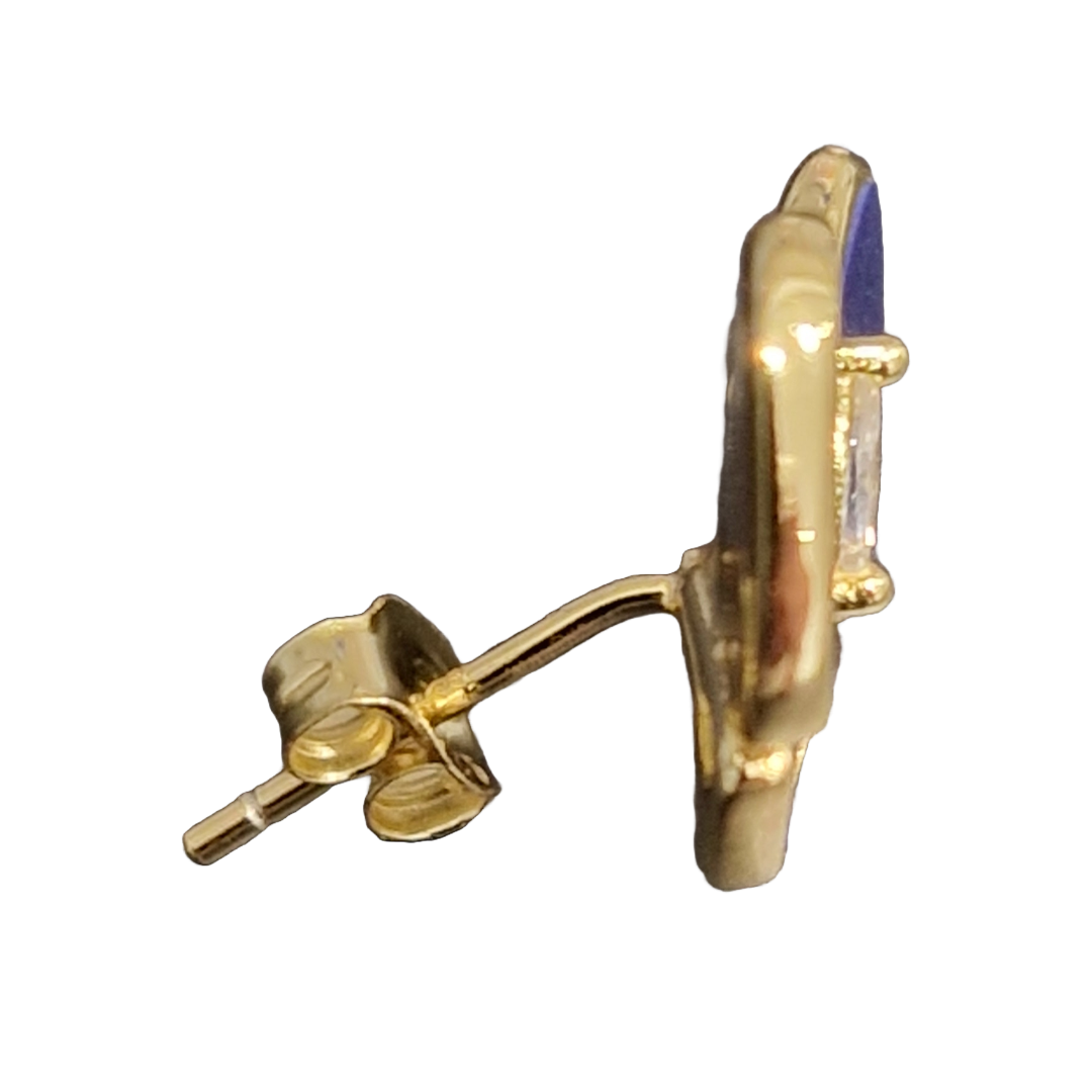 Silver Gold-Plated Blue Enamel Bow Stud Earrings – Elegant Butterfly Design with Crystal Accent - Image 3