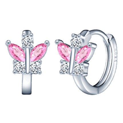 Butterfly Huggie Hoop Earrings for Kids – 925 Sterling Silver with Pink Enamel
