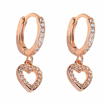 Rose Gold Plated Kids Drop Huggie Heart Earrings
